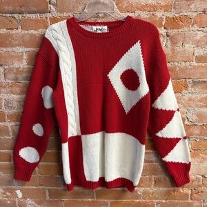 VTG Joyce Red & White Funky 80’s Crewneck Sweater Women’s Small